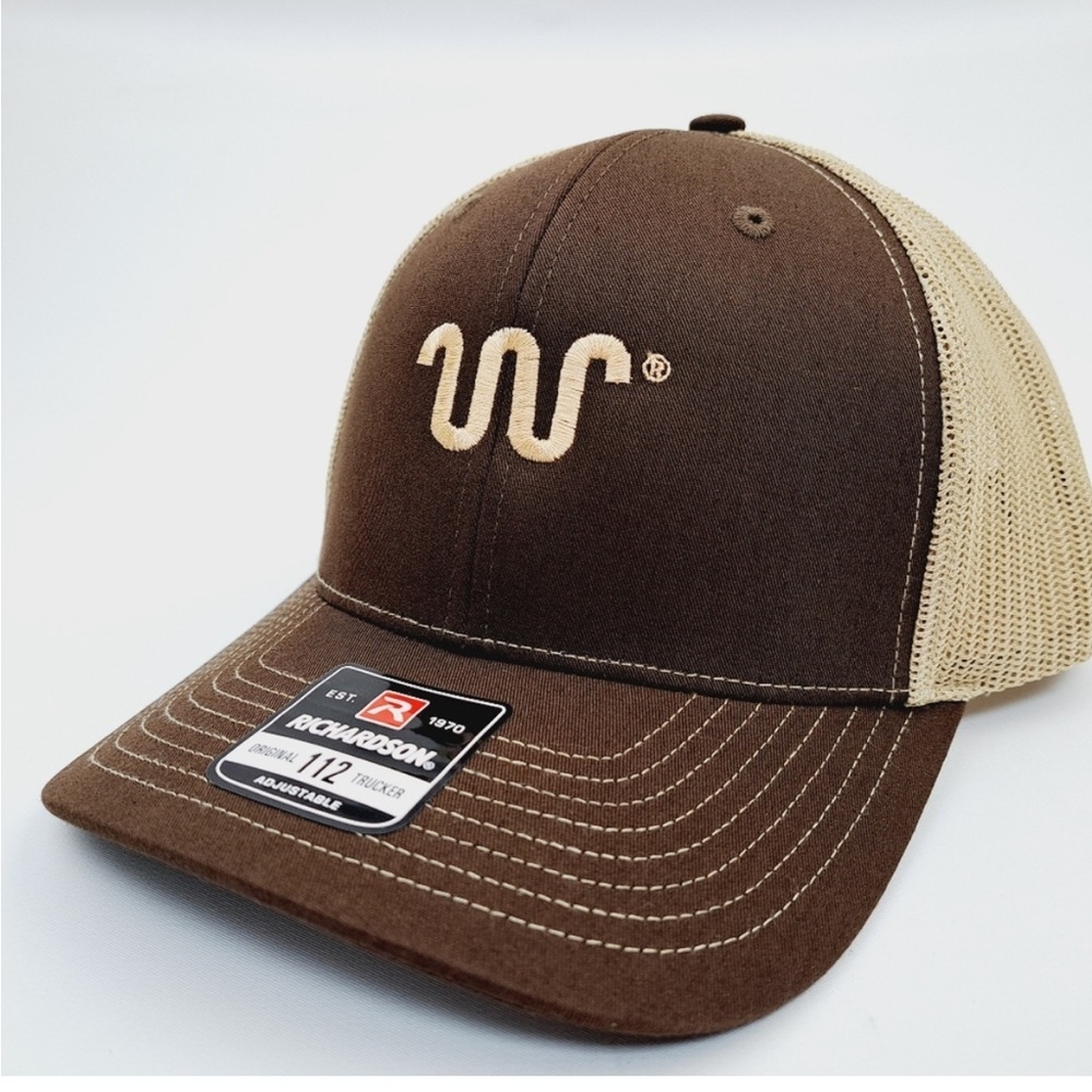Richardson 112 Trucker Mesh Snapback Hat Cap Brown Embroidered